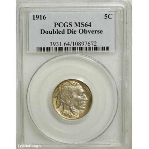 1916 5C Doubled Die Obverse Buffalo nickel MS64 PCGS