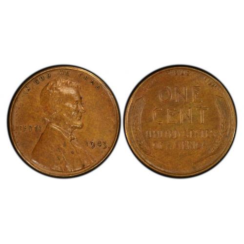1943 1C Struck on a Bronze Planchet AU55 PCGS. CAC