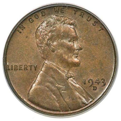 1943-D 1C Struck on a Bronze Planchet MS64 Brown PCGS