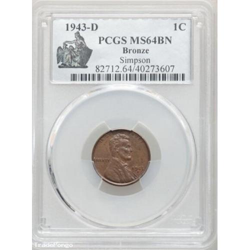 1943-D 1C Struck on a Bronze Planchet MS64 Brown PCGS