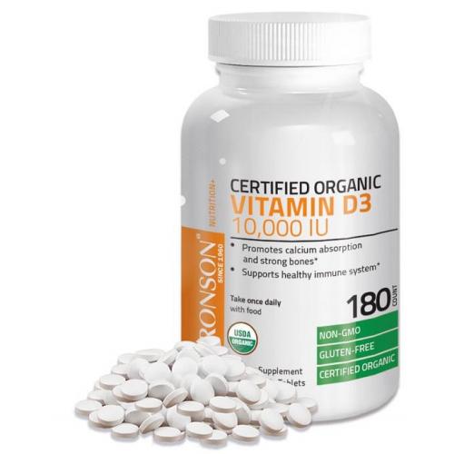 Bronson Vitamin D3 10,000 IU USDA Certified Organic, 180 Tablets