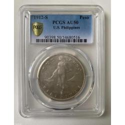 1 Peso 1912-S Key Date US Philippine United States of America PCGS AU50