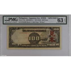 Philippines JIM 100 WW2 P112s Red Overprint Mi-hon (Specimen) PMG 63 Uncirculated VERY RARE