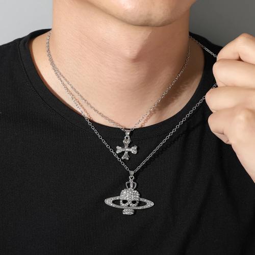 Fashion Rhinestone Skull Cross Saturn Silver