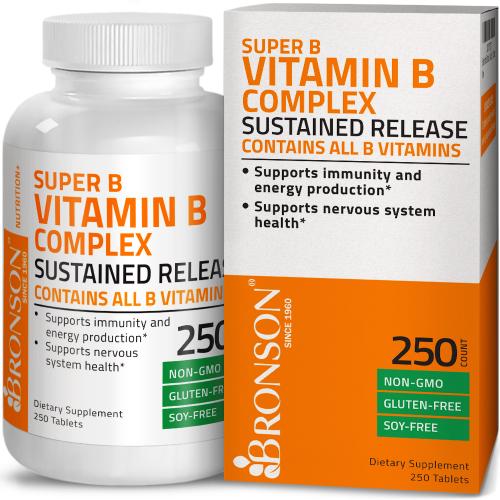 Vitamin B Complex Sustained Release B1 B2 B3 B6 Folic Acid B12 By Bronson