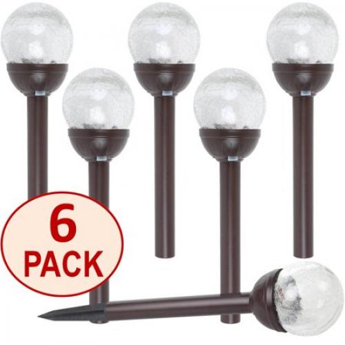 SOLAscape Crackle Glass Globe Color-Changing LED and White LED Solar Path Lights, Set of 6, Bronze