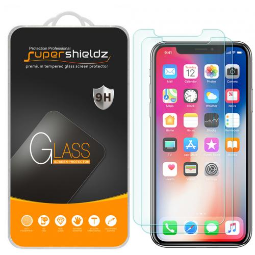 2 Pack Supershieldz Apple iPhone X Tempered Glass Screen Protector, Anti-Scratch, Anti-Fingerprint, Bubble Free