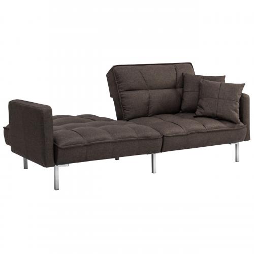 Best Choice Products Convertible Futon Linen Tufted Split Back Couch w/ Pillows