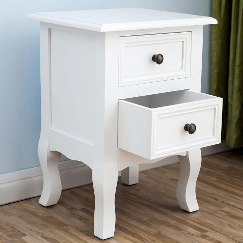 White Nightstand Set 2 Bedside End Table Pair Shabby Chick Bedroom Furniture