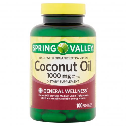 Spring Valley Coconut Oil Softgels, 1000 mg, 100 Ct