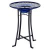 Mosaic Ceramic Solar Birdbath - Cobalt Blue