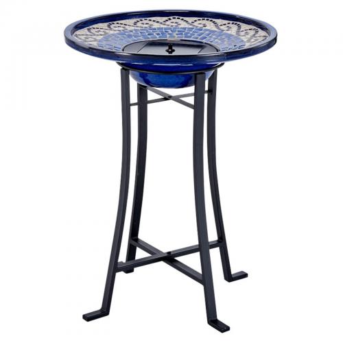 Mosaic Ceramic Solar Birdbath - Cobalt Blue