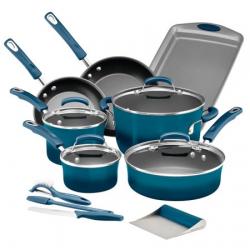 Rachael Ray Classic Brights Hard Enamel Nonstick 15-Piece Cookware Set plus GWP