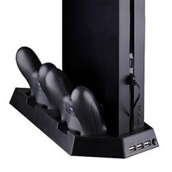 PS4 Vertical Stand with Cooling Fan, HDE Multifunction Console Cooler DualShock Controller Charger for PS 4