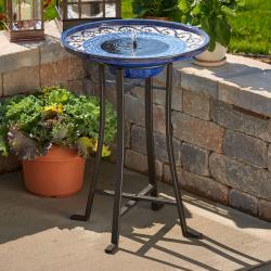Mosaic Ceramic Solar Birdbath - Cobalt Blue