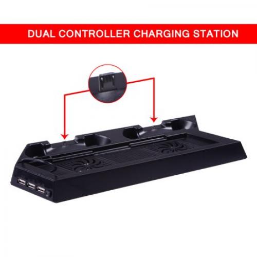 PS4 Vertical Stand with Cooling Fan, HDE Multifunction Console Cooler DualShock Controller Charger for PS 4