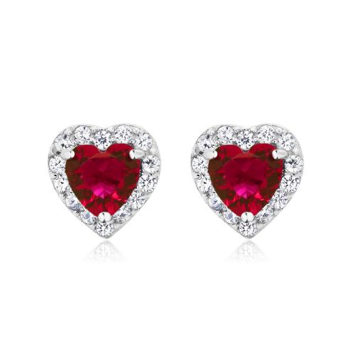 Gem Stone King 2.32 Ct Heart Shape Red Zirconia 925 Sterling Silver Women's Earrings