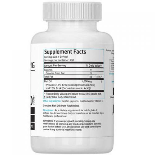 Bronson Omega-3 Fish Oil, DHA/EPA, FRESH ODORLESS, 250 Softgels