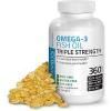 BRONSON OMEGA-3 FISH OIL TRIPLE STRENGTH EPA DHA NON-GMO NO-GLUTEN 360 Softgels
