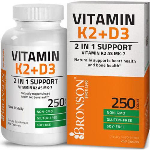 Bronson Vitamin K2 (MK7) + Vitamin D3 Premium Non GMO & Gluten Free 250 Capsules