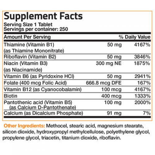 Vitamin B Complex Sustained Release B1 B2 B3 B6 Folic Acid B12 By Bronson