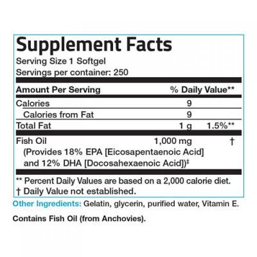 Bronson Omega-3 Fish Oil, DHA/EPA, FRESH ODORLESS, 250 Softgels