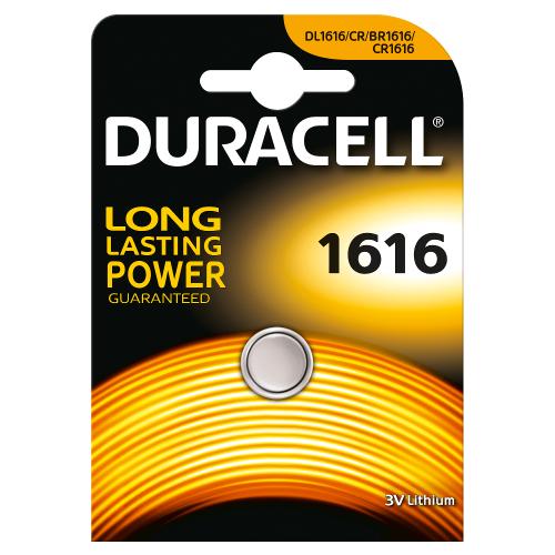 1 x 1616 Duracell Coin Cell Battery - Lithium 3V - (CR1616, DL1616, ECR1616, YA)