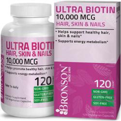 Bronson Ultra Biotin 10,000 mcg, Non-GMO, Gluten Free, Soy Free, 120 V-Capsules