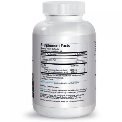 BRONSON OMEGA-3 FISH OIL TRIPLE STRENGTH EPA DHA NON-GMO GLUTEN FREE 90 Softgels