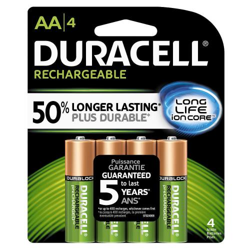 4 Duracell AA Rechargeable NiMH Batteries (2500 mAh, DX1500)