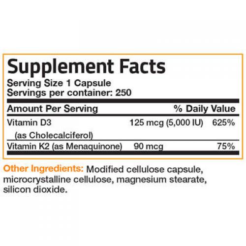 Bronson Vitamin K2 (MK7) + Vitamin D3 Premium Non GMO & Gluten Free 250 Capsules