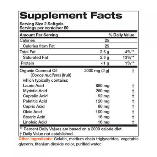 Bronson Organic Coconut Oil 1000 mg, 120 Softgels