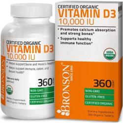 Bronson Vitamin D3 10,000 IU USDA Certified Organic, 360 Tablets