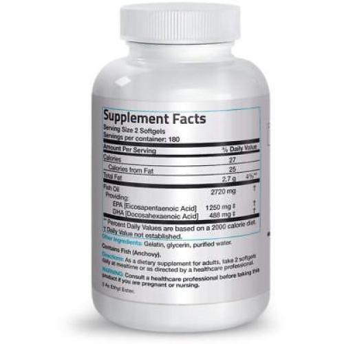 BRONSON OMEGA-3 FISH OIL TRIPLE STRENGTH EPA DHA NON-GMO NO-GLUTEN 360 Softgels