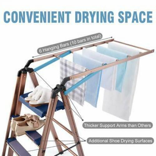 Rackaphile Clothes Drying Rack 2 in 1 Laundry Drying Rack Step Ladder Aluminu...