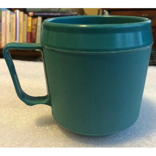 VINTAGE THERMA-MUG BY THERMA SYSTEMS COFFEE MUG CUP IN TEAL BLUE GREEN D HANDLE