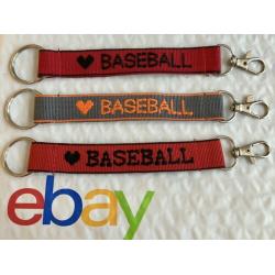 ❤️ BASEBALL Personalized Embroidered Strap Key Rings Keychains Attachment Clasp