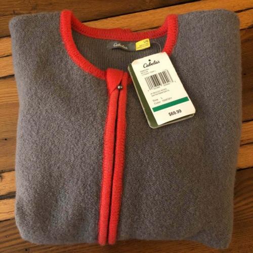 Cabelas Wool Grey/Red Cardigan Sweater