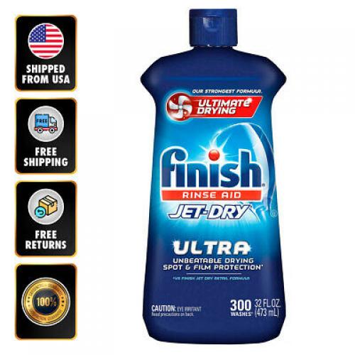 Finish Jet-Dry Ultra Dishwasher Rinse Aid 32 Fl Oz 300 Wash Ultimate Drying EXP