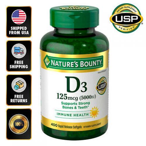 Natures Bounty Vitamin D3 125 mcg x 400 Softgels Strong Bones Supports EXP