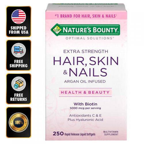 Natures Bounty Hair Skin and Nails 250 Softgels No Artificial Flavors EXP