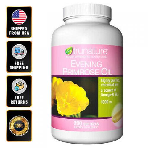 trunature Omega-6 Evening Primrose Oil 1000 mg 200 Softgels Highly Purified EXP