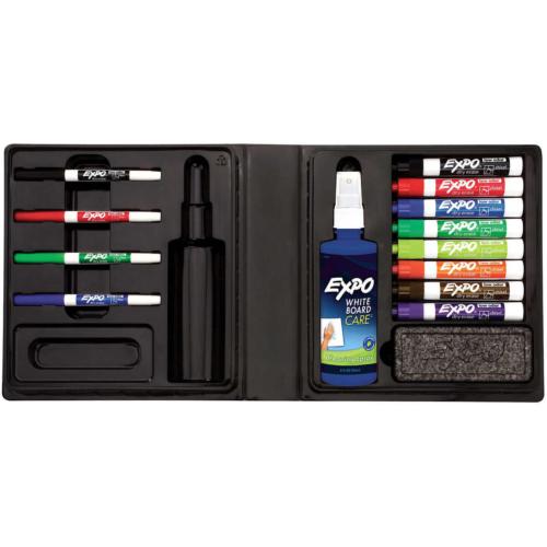 EXPO Erase Marker Kit Chisel & Fine Points Assorted Colors Quick Dry w/ Case