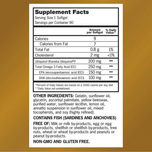 Qunol Plus CoQ10 Ubiquinol 200 mg. with Omega-3, 90 Softgels