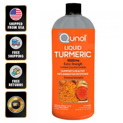 Qunol Liquid Turmeric 1000 mg (30.4 Oz) Vegetarian Formula Orange Flavor EXP