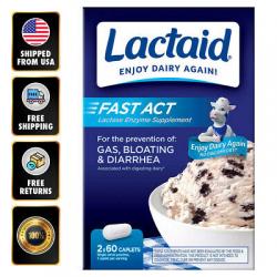 Lactaid Fast Act (120 Caplets) Prevent Gas Bloating Diarrhea Natural Enzyme EXP