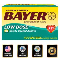 Bayer Aspirin Low Dose 81 mg 400 Enteric Coated Tablets For Smoking Control  EXP