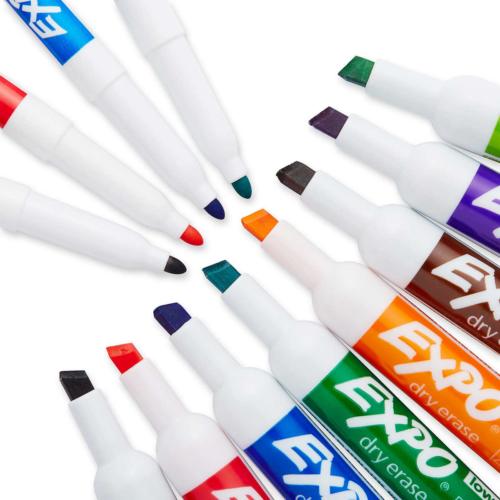 EXPO Erase Marker Kit Chisel & Fine Points Assorted Colors Quick Dry w/ Case