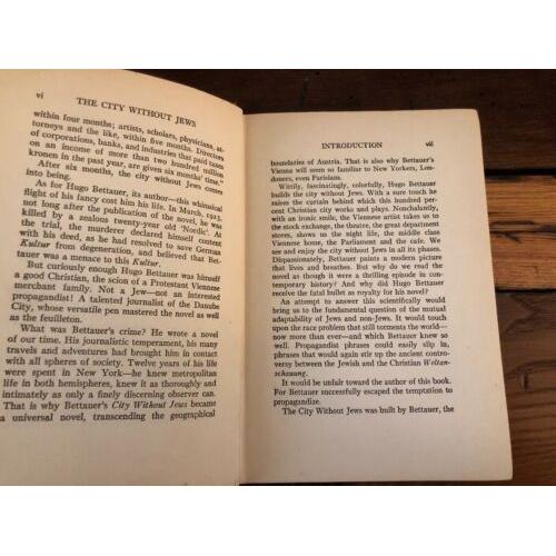 VERY RARE FIND The city without Jews; A novel of our time Hugo Bettauer 1936 HC