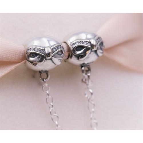 Authentic Pandora 925ALE Sliver Dainty Bow Safety Chain Charm 791780#23